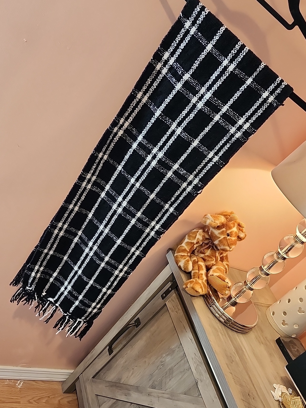Merona Black & White Plaid Fringe Scarf